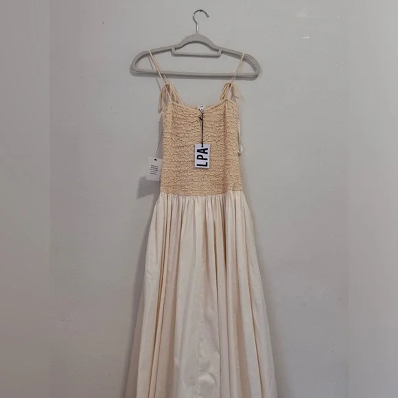 LPA Ivory Smocked Bodice Midi Dress - Picture 2 of 5